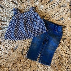 Baby Gap 3/6M jeans and navy and white top